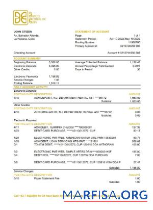 Printable Cuba Banco Central de Cuba bank statement excel real example